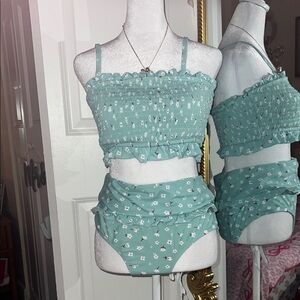 Green Floral Two-Piece Swimsuit